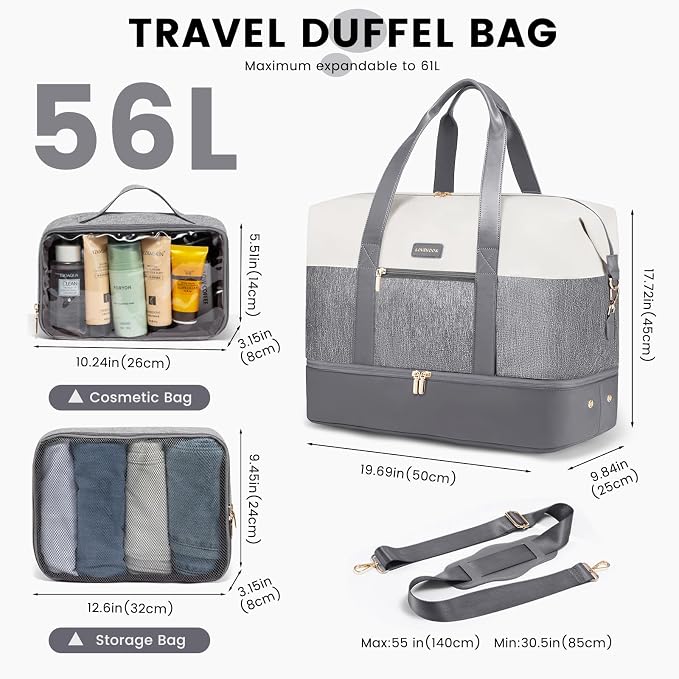 LOVEVOOK Weekender Bag for Women, Large Duffle Bag for Travel with 2 Packing Cubes, Carry on Overnight Bag with Shoe Compartment, Mom Hospital Bags for Labor and Delivery