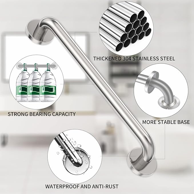 2 Pack Grab Bars for Bathroom, 18 Inch Chrome Stainless Steel Shower Grab Bar, Concealed Screw Balance Assist Safety Bath Handrail, 500lbs Support Shower Handle for Handicap, Elderly, Injury