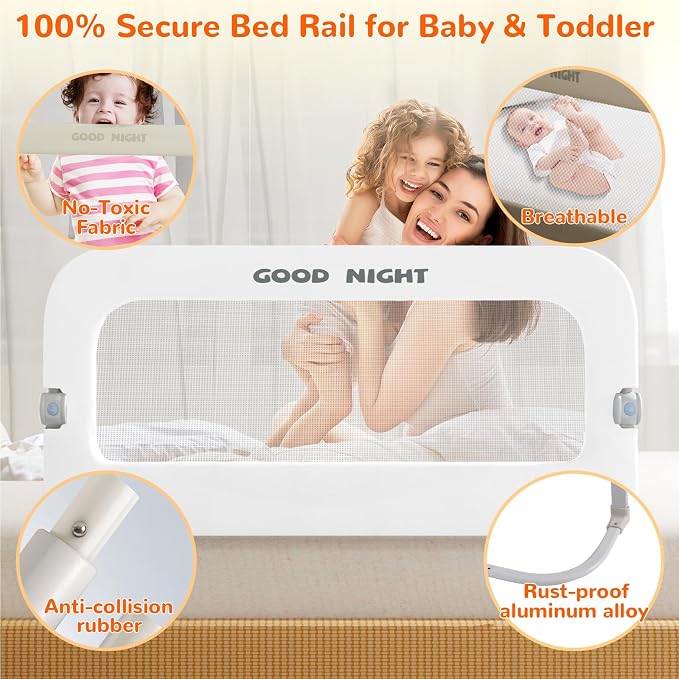 Bed Rail for Toddlers, 47 Inch Toddler Bed Rails, Bed Rail for Baby(White) | Adjustable Heights, Folding up Portable, Safe Metal Frame, For Baby, For Crib, Twin, Bunk, Full Size, Queen & King Bed