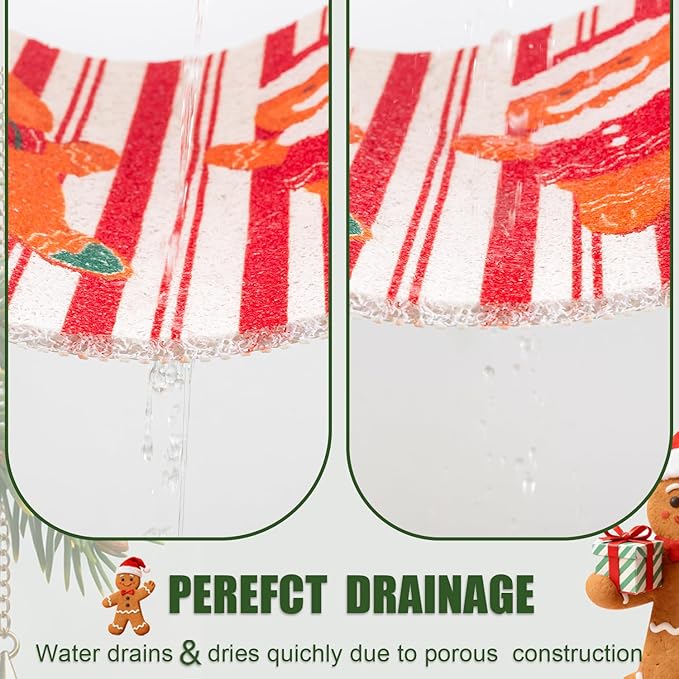Christmas Non-Slip Bathtub Mat, Anti Slip Shower Mat, Fast Drying Bathtub Mats, Foot Scrubber Mat for Tub, Floor, Bathroom, Kitchen, Home, Hotel (Gingerbread Santa, 40"x16")