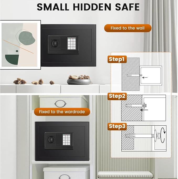Home Safe Box, Safes with Fireproof Waterproof Bag, 9.84'' H Anti-Theft Digital Security Lock Box with Smart Alert System, Removable Shelf, Mute Function, Document Safes for Jewelry