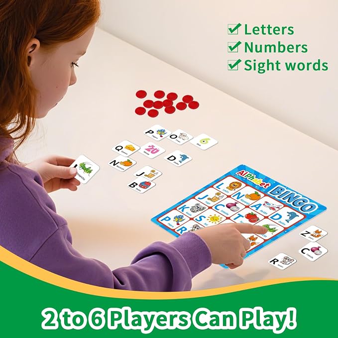 Spanish Alphabet Bingo Game, Letter&Number Sight Word Bingo Board Games for Kids, ABC and 123 Learning Toys for Kindergarten, Toddler Preschool Learning Activities, Family Matching Games