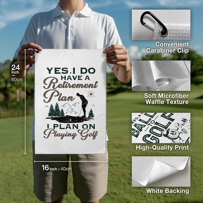 Funny Golf Towel with Clip,Golf Bag Accessories for Women,"Yes I Do Have a Retirement Plan"Golf Gifts for Mom Grandma Dad Men,16x24inch Microfiber Golf Towel,Birthday Christmas Retirement Golfer Gifts