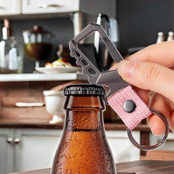 Metal heavy duty key chain carabiner clip bottle opener wrist lanyard ring car key fob unisex for men and women