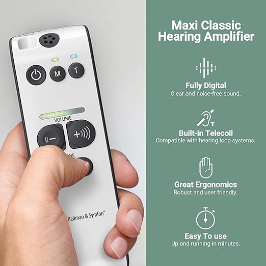 Bellman & Symfon Maxi Classic Hearing Amplifier - Assistive Listening Devices with Noise Isolation - Digital Hearing Amplifiers, Up to 150 Hours Battery Life - Listen to Conversations with Clear Sound