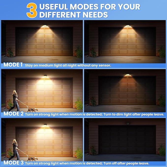 [4 Packs] Solar Motion Sensor Outdoor Lights, Super Bright Solar Lights Outdoor Waterproof, 3 Lighting Modes Security Wall Light for Outside Walking Dog Fence Backyard Deck Garden Door Step Garage