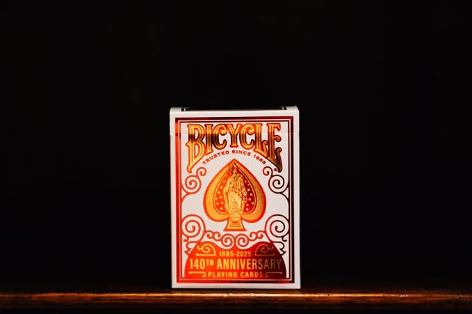 Bicycle 140th Anniversary Playing Cards Special Edition 1885 Design | Red and gold foil, Historic aces from 1885 artwork, Court cards marked with 1885 and 2025, Air Cushion Finish