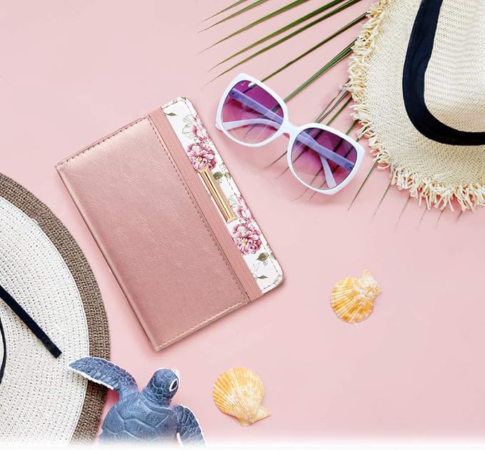 Coco Rossi Passport Holder for Travel Women Slim RFID Passport Cover Wallet | Travel Essentials, Passport Book Holders, Passport Wallet Cover Case, PU Leather, Cute, Thin, Spliced Design, Rose Pink