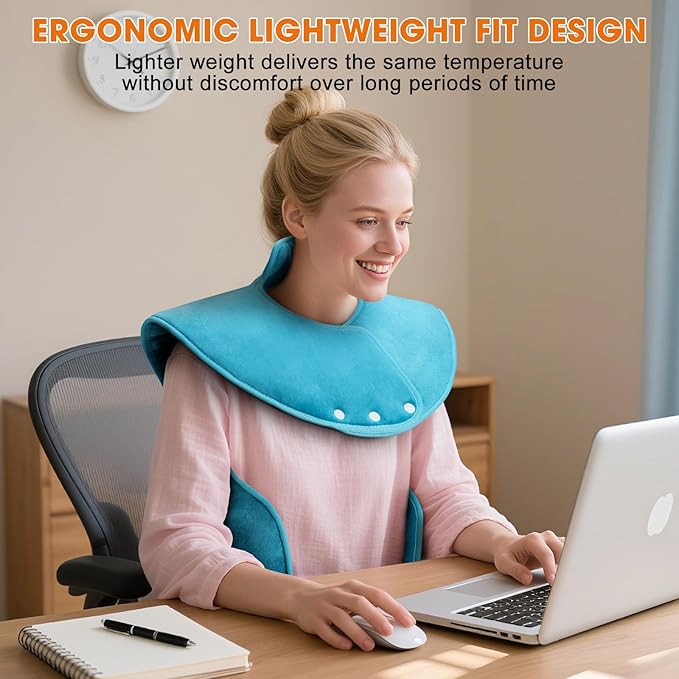 Heating Pad for Back Neck Shoulders, Large Wearable Relax Muscles, Birthday Gifts for Women Men Mom Dad Elderly, 3 Heat Settings/2-Hour Safe Auto-Off, 24"×37" Ergonomic Fit Design-Blue