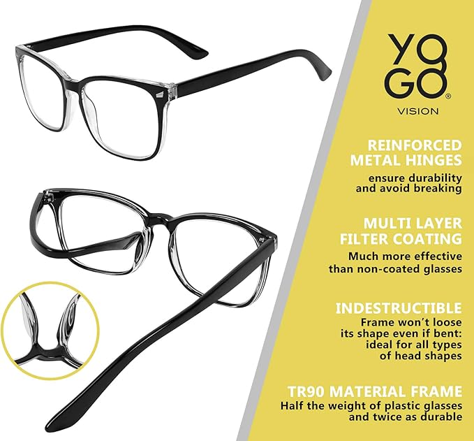 Yogo Vision Magnifying Glasses for Reading, High Magnification One Power Magnifier Readers