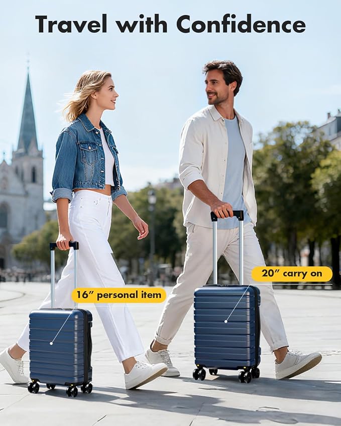 Lekesky 16 Inch Underseat Carry On Luggage Airline Approved, Hard Shell Suitcase with TSA Lock, Lightweight Spinner Wheels Durable ABS Compact Carry-On for Travel Weekend Trips Men Women, Blue