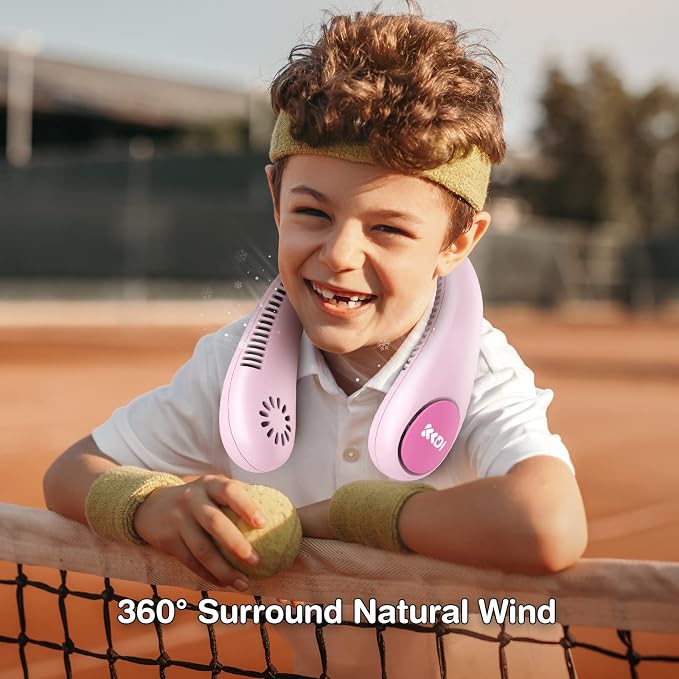 Kids Neck Fan, Portable Bladeless Fans for Kid 4-14Y Girls & Boys, 2600mAh USB Personal Mini Cooling Fan for Travel/Camping/Study, 4 Speeds, Lightweight, Compact, Perfect Summer Gifts for Kids