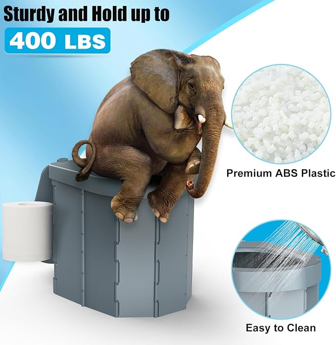 Portable Camping Toilet, Folding Toilet for Adults with Lid and Retractable Toilet Paper Holder, Waterproof Porta Potty with Carry Bag and Disposible Liners