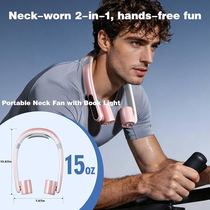 VAVOFO Portable Neck Fan with Book Light, Hands Free Wearable Cooling Fan | 6000mAh Rechargeable, 3 Speeds, 250° Adjustable, Ideal Gift for Reading, Travel, Office, Hiking, Fishing & Sports