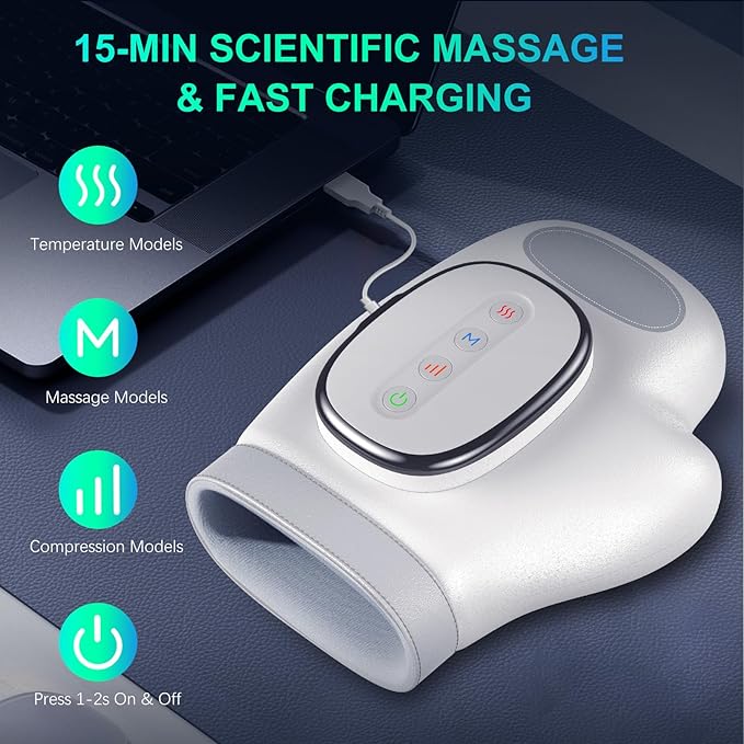 Professional Hand Massager with Heat Compression Therapy, 3 Massage 4 Temperatures 5 Compression Pain Relief Glove, Arthritis & Wrist Carpal Tunnel Neuropathy Circulation, Gifts for Women/Men