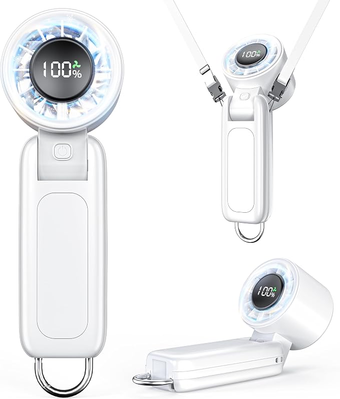 Handheld Fan, Portable Fan, 1-100 Speed Adjustable Turbo Fan, 5000mAh Rechargeable Mini Personal Fan with Foldable Design and LED Display for Travel, Office, Home and Outdoor Use Pearl White