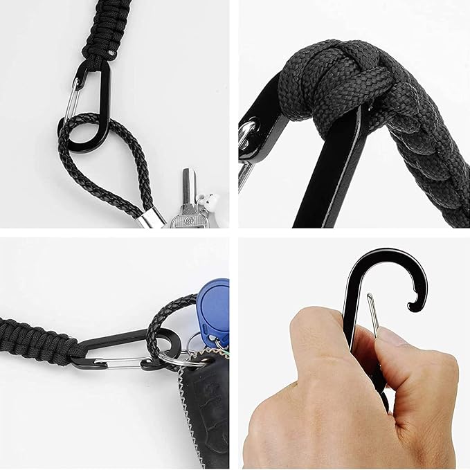 BRAVESHINE Paracord Keychain Carabiner Clip | D Ring Hanger Lanyard Hook | 7.3inch Long | for Stroller, Water Bottle, Key, Backpacks, Men, Women, Luggage, Car Seat Headrest, Fence, Bag Charms