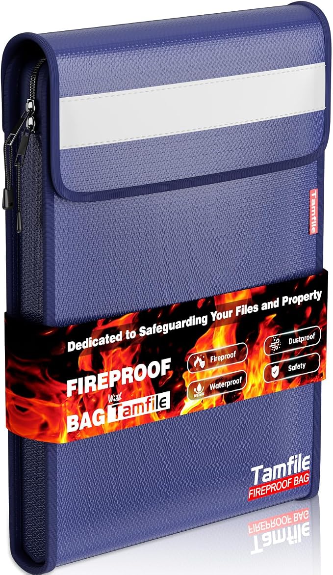 6400℉ Fireproof Document Bag, 15”x 11” Waterproof Document Organizer, Blue | Fireproof Money Bag, 2 Pockets,Safe Important Document Organizer for A4 A5 Legal Letter Size, Valuables, Legal Documents