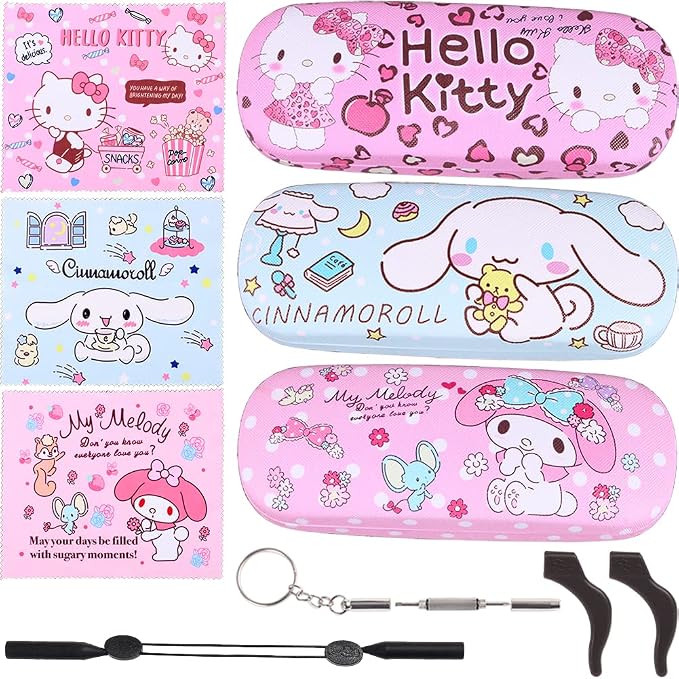 ADBGV Cute Stylish Hard Shell Eyeglasses Cases Protective Case Storage Box With Glasses Cloth Eyeglass Strap for Girl Teen