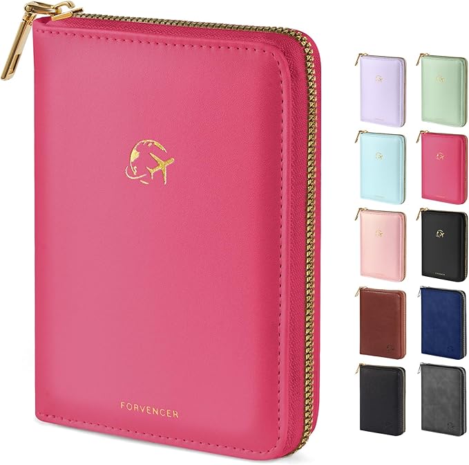 Forvencer Safe Zipper Passport Holder Cover, Passport Wallet for Travel | Cute RFID Blocking Passport Book, Waterproof Travel Accessories for Women, Hot Pink