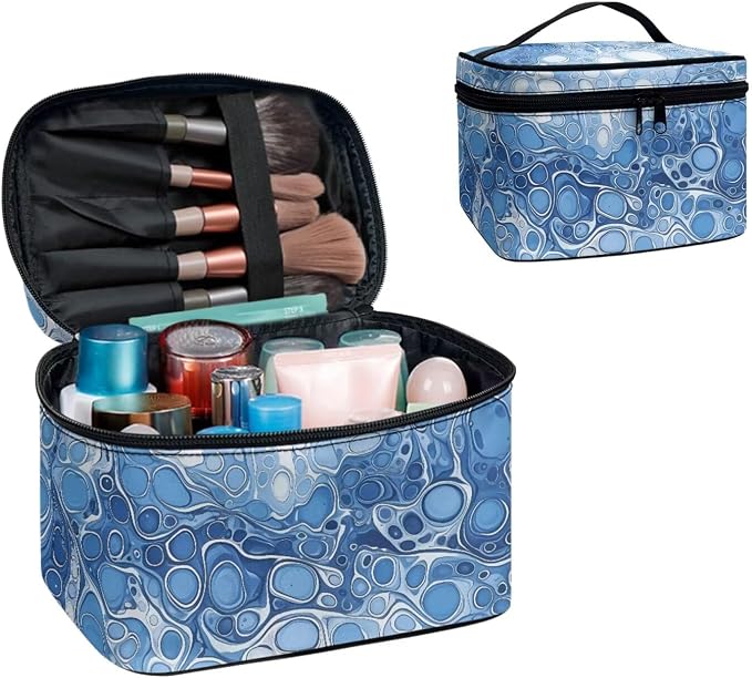 Blue Water Bubbles Large Travel Toiletry Bag for Women Cosmetic Case, Ocean Pattern Zipper Makeup Organizer Toiletries Kit