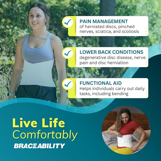BraceAbility Lower Back Pain Brace - Wraparound Lumbar Support Belt for Herniated or Bulging Discs Treatment, Pinched Nerve Relief, Degenerative Disc Disease and Hip Strains for Men and Women (M)