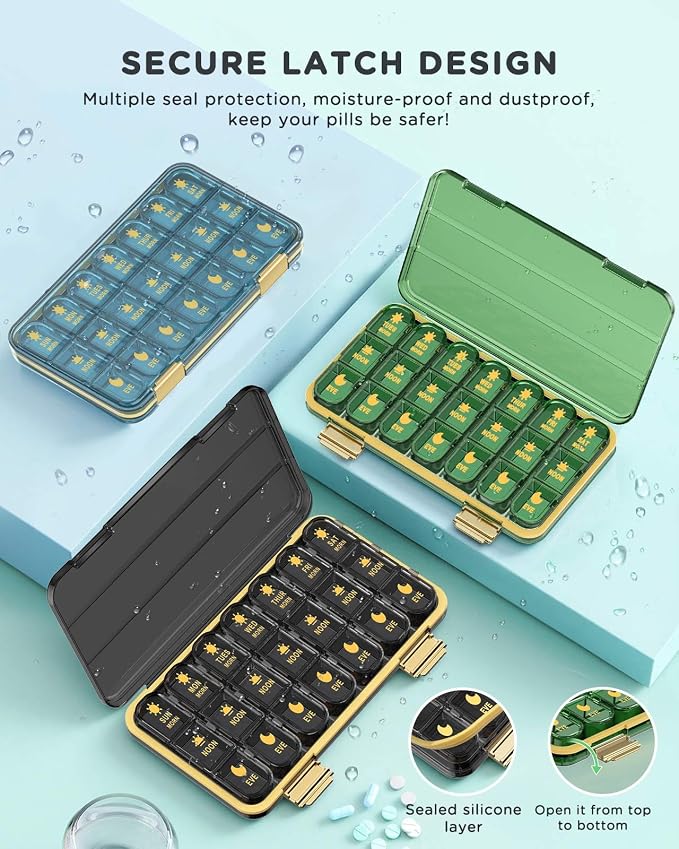 Acedada Pill Organizer 3X A Day, Weekly 7 Day Pill Box 3 Times A Day, Travel Pill Case with Large 21 Compartments, Daily Medicine Organizer Pills Holder for Vitamin Fish Oil Supplements, Blue