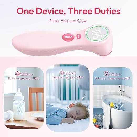 Viproud No-Touch Thermometer for Kids and Adults, 1-Second Reading, Pink | Forehead & Object Mode, Fever Indicator, Large Clear LED, Silent Mode, Home Medical, Nurse Accessories, Lifetime Support