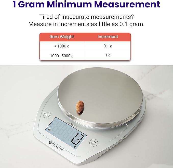 Etekcity 0.1g Food Kitchen Scale,Bowl,Digital Grams and Ounces for Weight Loss,Dieting,Baking,Cooking,and Meal Prep,11lb/5kg,Stainless Steel Silver,(Pack of 12)