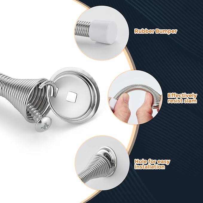 Ravinte Door Stoppers, 6 Pack Spring Door Stops with Rubber Bumper, Satin Nickel Door Stoppers for Bottom of Door