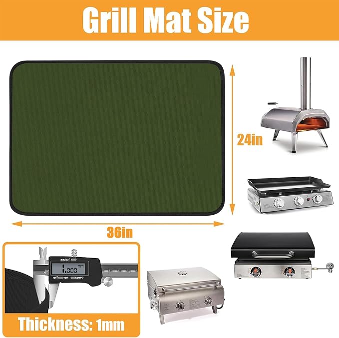 Heat Resistant Mats for Countertop fits Tabletop Grill, 36x24x0.04in, Green | 1022℉ Fireproof grill mat for countertop/table protection, fits gas/charcoal grills, pizza ovens, fits Blackstone & Ninja