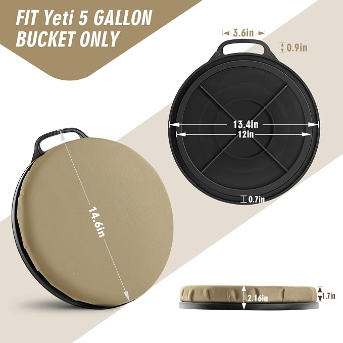 5 Gallon Bucket Seat for Yeti Only, 360 Degree Swivel Load Out Bucket Seat, 5 Gal Foam Cushion Bucket Seats Lid with Padded Top for Hunting Fishing Camping Outdoor