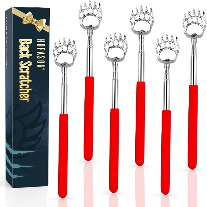 6 Pack Back Scratcher Fathers Day Dad Gifts, White Elephant Gifts for Adults, Stocking Stuffers for Men Women Teens, Prizes for Adults, Extendable Bulk Back Massager for Thanksgiving Birthday (Red)