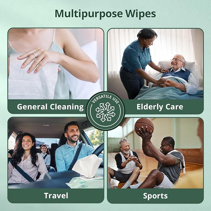 WhyWorry Wet Wipes for Adults, 8"x12" Extra Large Body Cleansing Wipes for Elderly & Incontinence, Extra Thick Adult Washcloths Disposable with Aloe & Vitamin E, Unscented, 55 Count