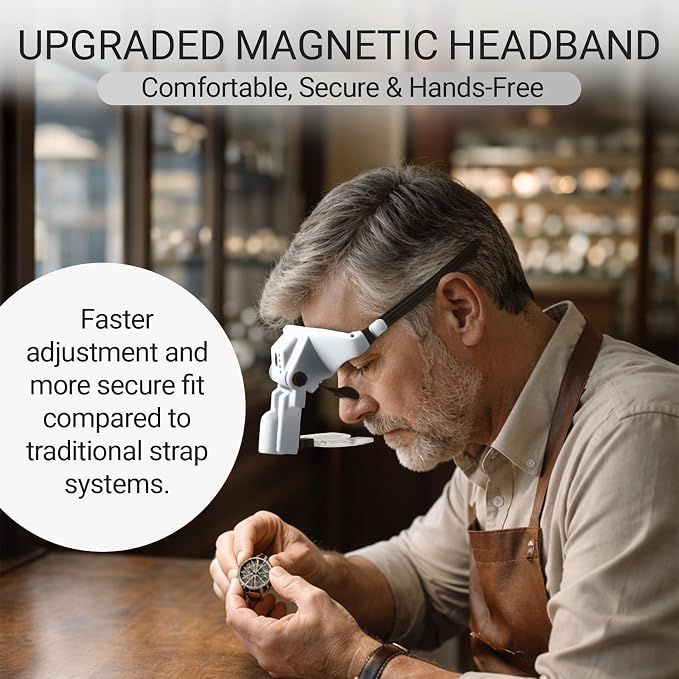 YOCTOSUN Magnifying Glass with Light, 1.0X–4.0X Headband Magnifier | Detachable 6 Lenses,3 Light Colors, Rechargeable Hands-Free LED Head Magnifier for Close Work, Crafts, Sewing, Jewelry