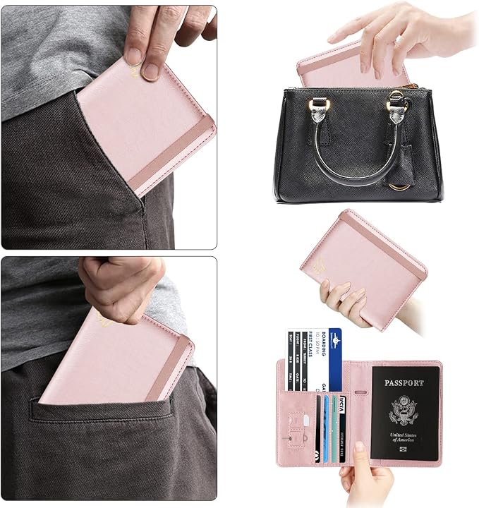 WALNEW Passport Holder for Travel, RFID Passport Wallet, Travel Essentials | PU Leather Passport Cover Case with Pen Holder, Travel Must Haves Accessories, Passport Book Holder for Women