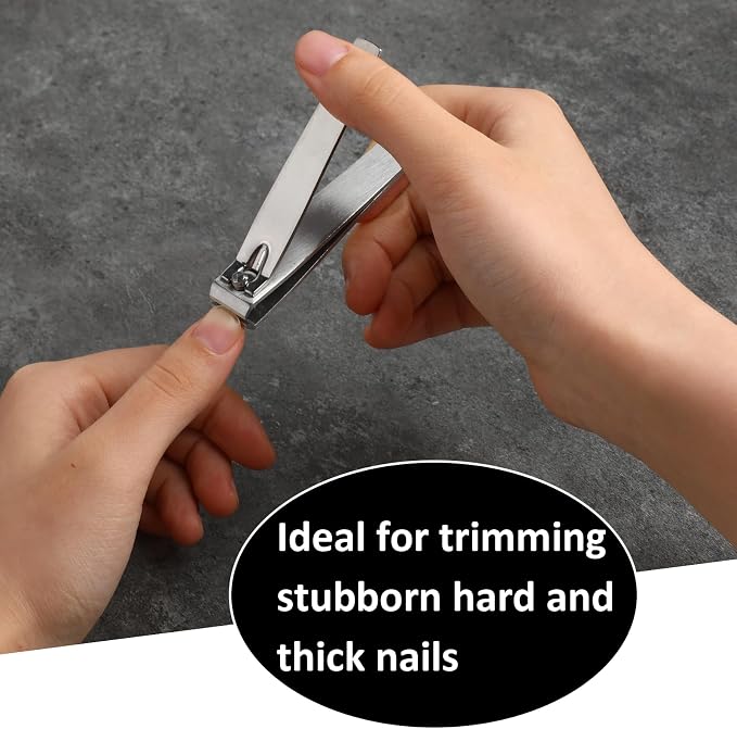 Fingernail Clippers Set, 2Pcs Sturdy Stainless Steel Fingernail Toenail Clippers Thick Toenail Clipper for Men Women (Silver)