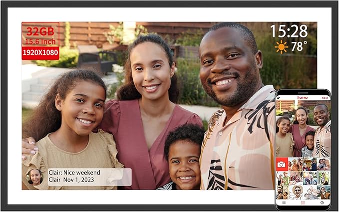 Frameo 15.6 Inch Large Digital Picture Frame WiFi phtoto Easy Setup to use | FHD digital photo frame Touch Screen Auto-Rotate Free Share Photos and Videos Gift for mon Father Women