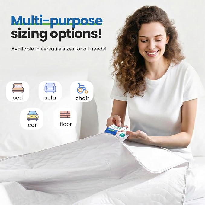 Chuck Pads Washable - 34"x52"(Pack of 4) White - Reusable Bed Underpads for Adults - Chux Pads for Incontinence - Heavy Absorbency Waterproof Mattress Protector for Elderly, Bedwetting