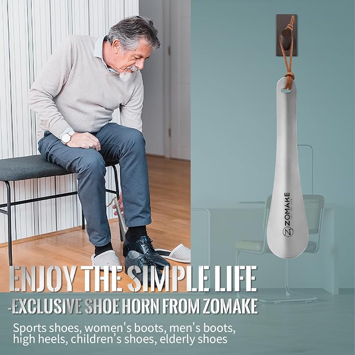 ZOMAKE Metal Shoe Horn, Small Travel Shoehorn for Men Women Kids, 5.9''/7.3''/7.5'' Portable Shoe Spoon Helper
