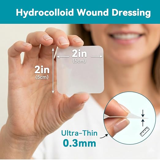 Dimora 50 Pcs Hydrocolloid Bandages 2" x 2" for Wound Care, Wound Dressing Small Hydrocolloid Gel Bandages for Burn, Blister, Acne Care, First Aid Kit Essential