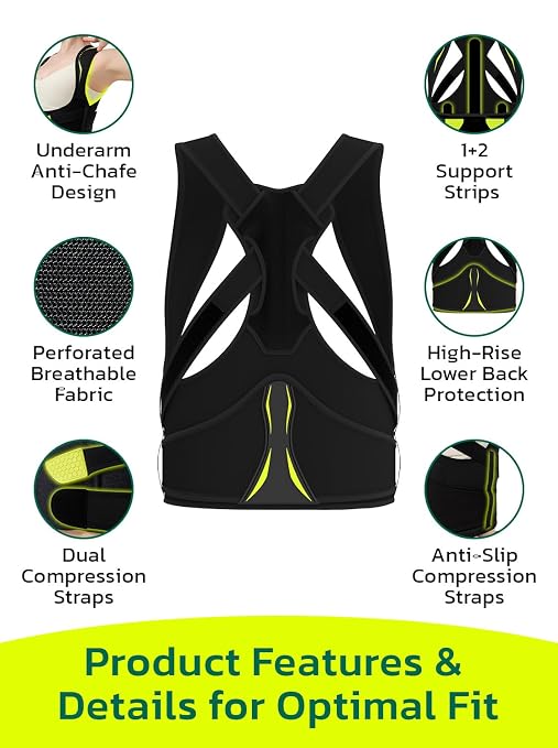 Posture Corrector for Women, Adjustable Upper Back Brace Black L | Pain Relief & Back Straightener, Improve Rounded Shoulders, Hunchback Correction, Posture Support Brace