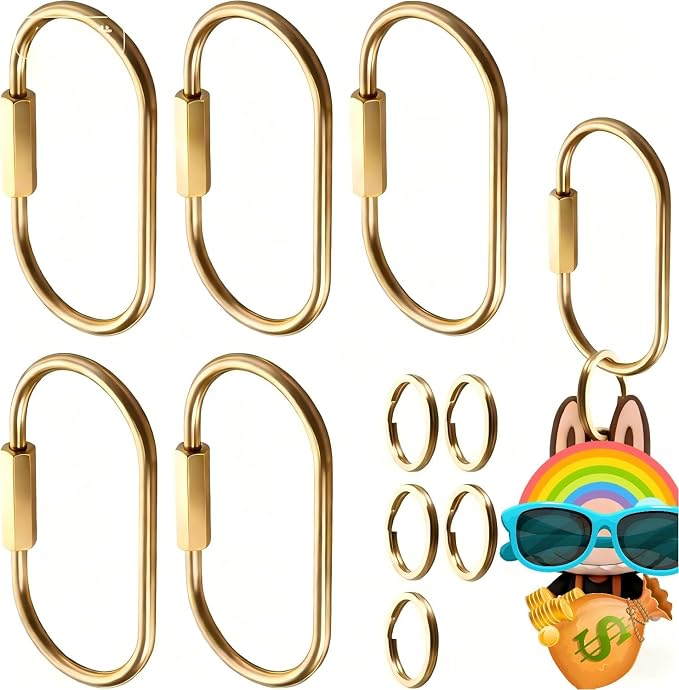 5-Pcs Brass Key Rings Bulk, Key Chain Organizer Holder for Men Women with Secure Screw Locking