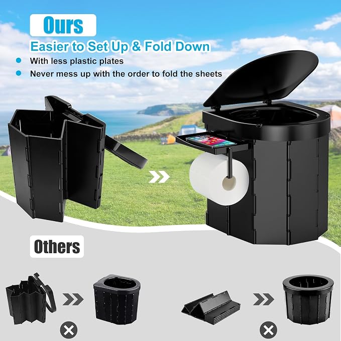 Portable Toilet,Camping Toilet,Portable Toilet for Adults | Foldable Toilet with Toilet Bags & Poo Gel,Phone Shelf and Paper Holder,for Camping,Outdoor, Hiking,Truck, RV, Beach
