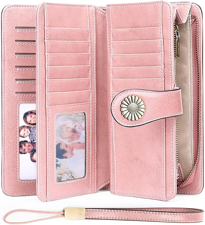 SENDEFN Wallets for Women Leather Credit Card Holder with RFID Blocking Large Capacity Wristlet | with RFID Blocking