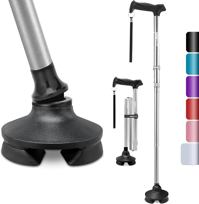 Rehaescort Walking Cane for Men & Women - Folding, Adjustable, Lightweight, Walking Canes for Seniors Balance, Free Standing, Pivot Tip, Soft Handle, Foldable Walking Sticks with Travel Bag