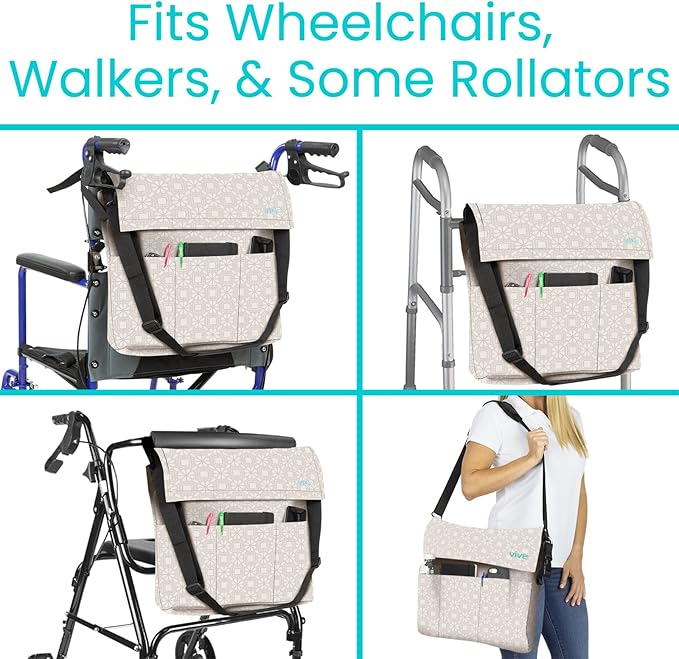 Vive XL Wheelchair Accessories Bag - Waterproof, Scratch-Resistant, Double-Stitched, Machine Washable for Adults, Seniors, 15 Colors - Storage Walker Backpack to Hang on Back