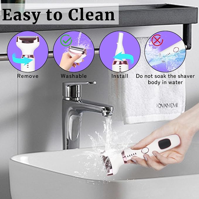 2026 Electric Razor for Women Men,4 in 1 Ladies Wet & Dry Body Razors and Facial Hair Remover,Rechargeable LED Display Hair Removal Kit for Nose Face Body Bikini Hair (Multicolor Pink)