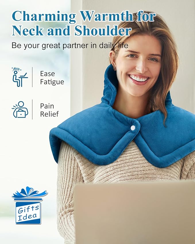 Heating Pad for Neck Shoulders Pain Relief, Christmas Gifts for Men Women Mom Dad Seniors, Electric Weighted Heated Wrap 6 Heat Settings 4 Timers Auto Off, Birthday Anniversary Retirement Gifts, Blue