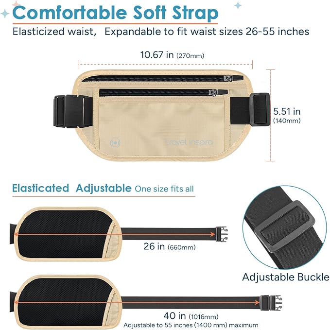 travel inspira RFID Blocking Hidden Money Belt | Dual Zipper Storage